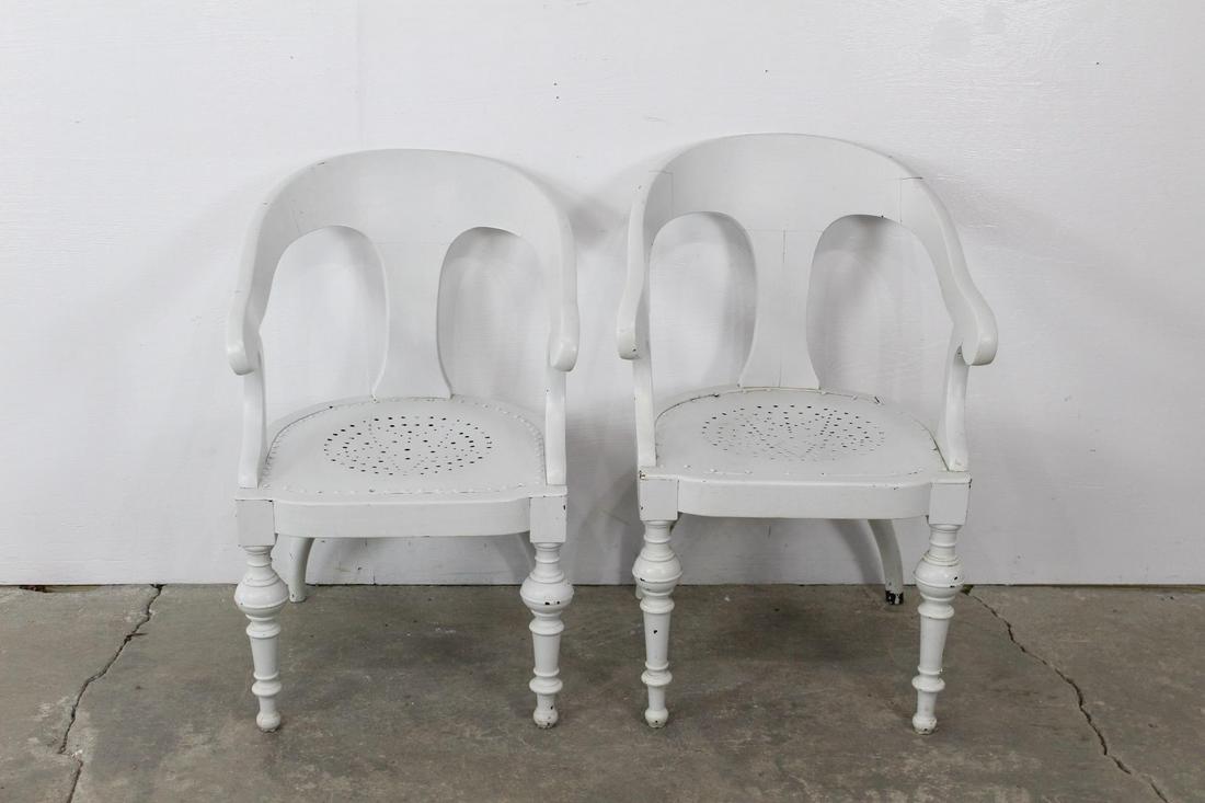 Pair White Painted Wood Armchairs w/ Pierced Star Seats (1 of 11)