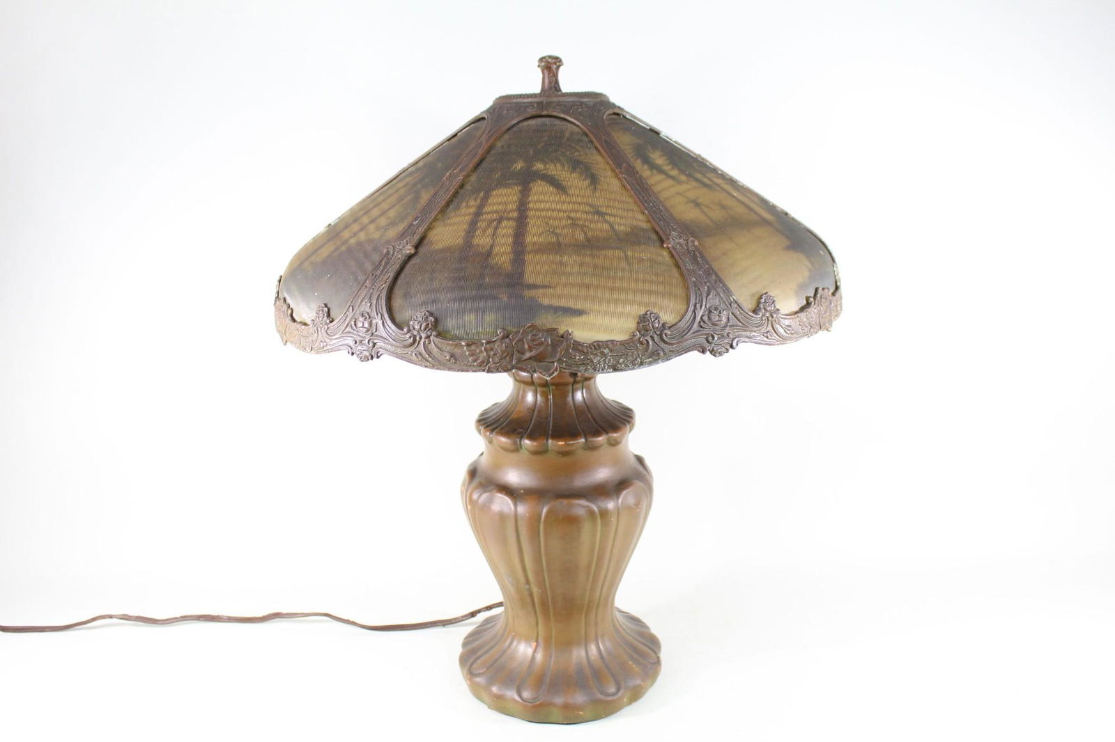 Antique Art Nouveau Reverse Painted Glass Panel Lamp (1 of 13)