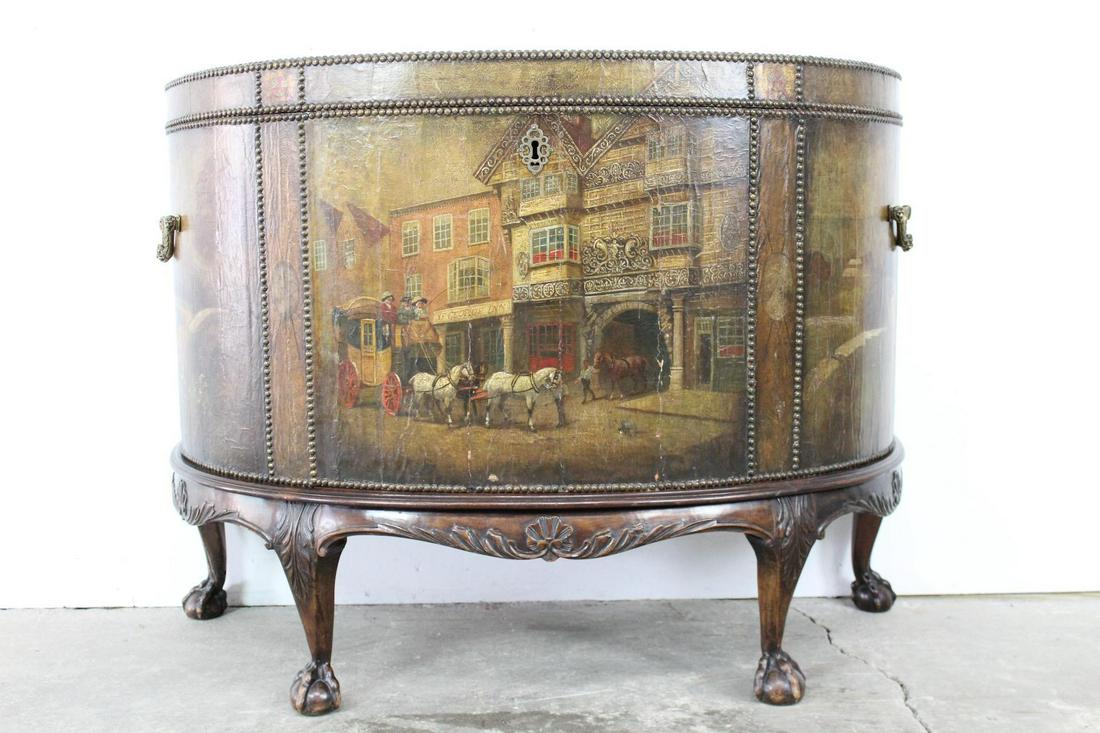 Antique Painted Leather English Demilune Chest,Painting (1 of 16)