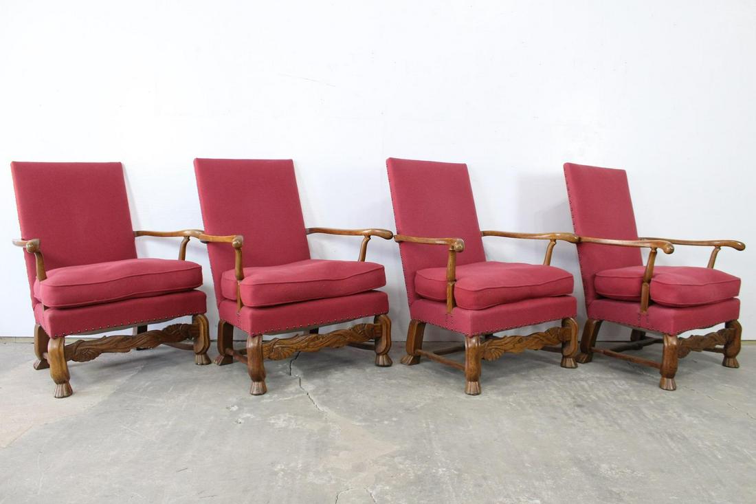 Set of 4 Upholstered Carved Wooden Lounge, Arm Chairs (1 of 13)