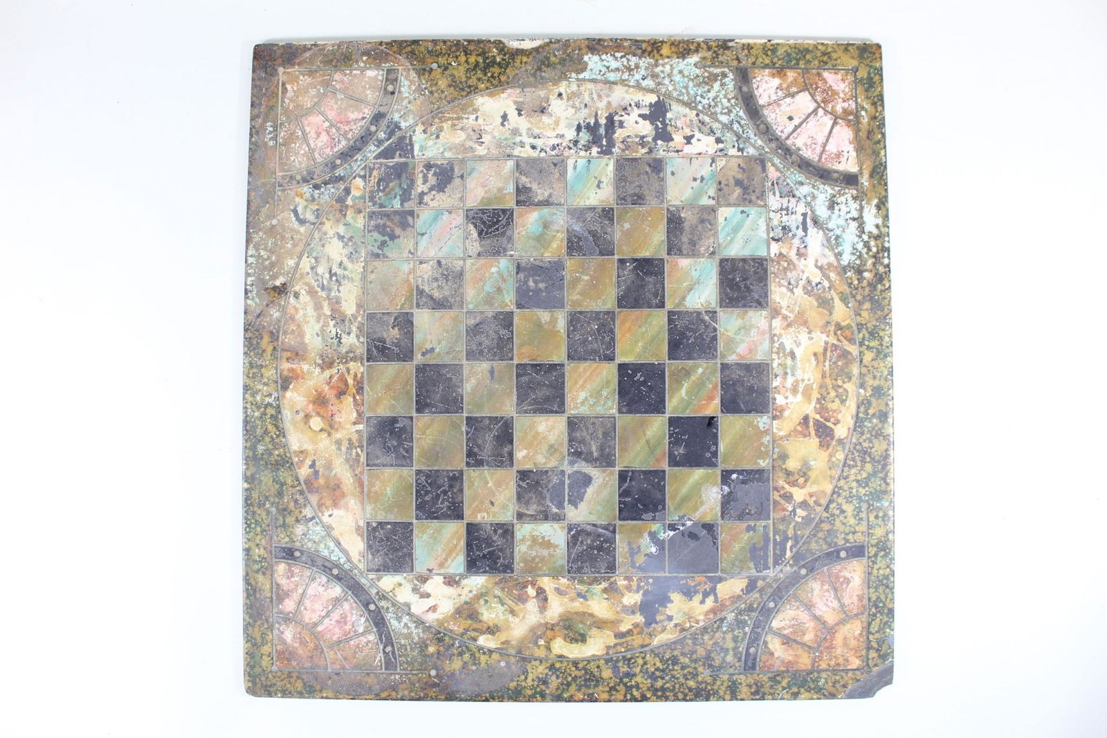 Antique Marbled Painted Slate Game Chess/Checker Board (1 of 9)