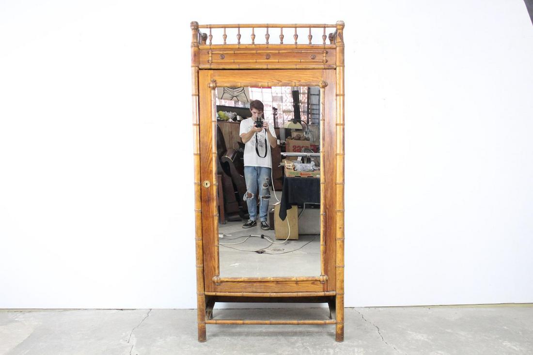 Victorian French Carved Wood Bamboo Aesthetic Wardrobe (1 of 14)