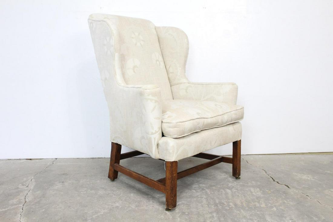 Antique Wingback Chair, Re-Upholstered in Cream Floral (1 of 8)