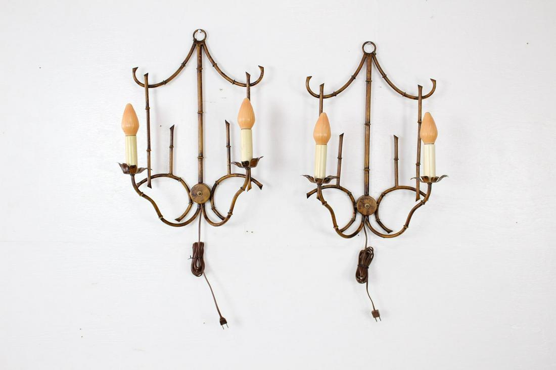 Pair of Faux Bamboo Pagoda Electric Wall Sconce Lights (1 of 6)