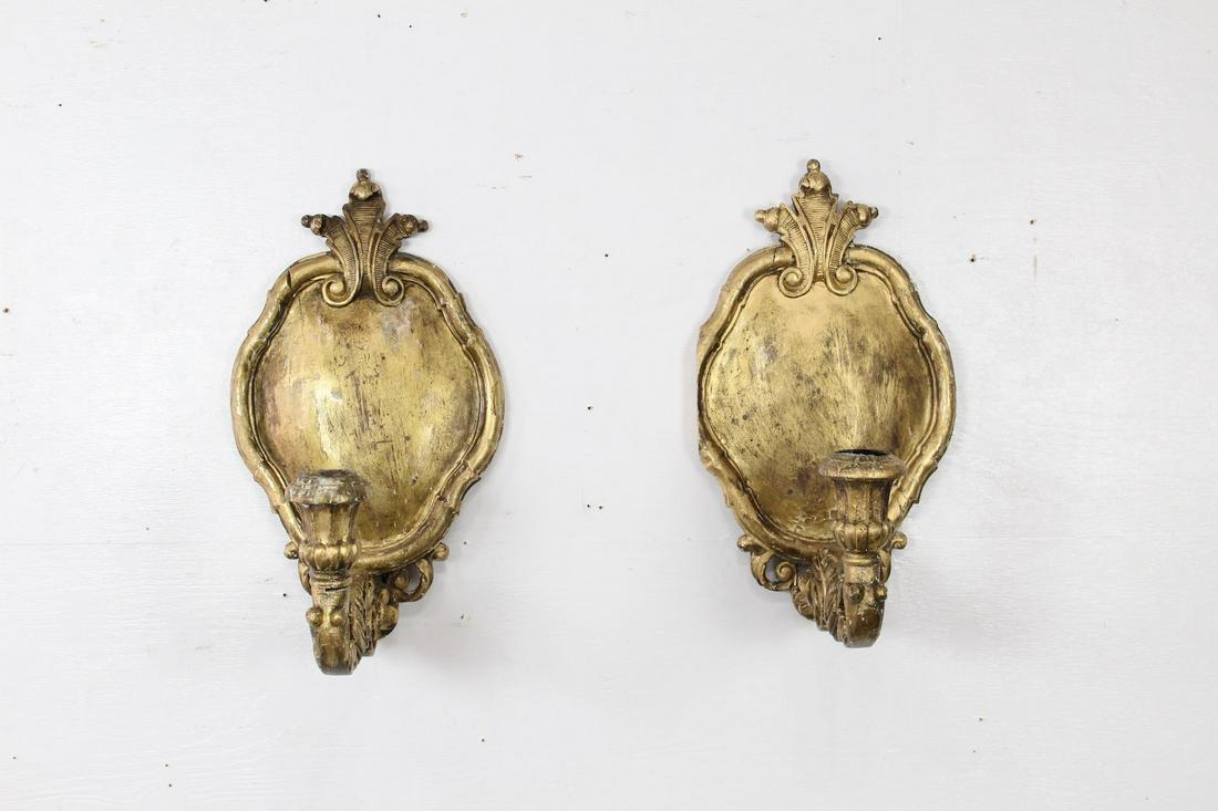 Pair of Antique 19thC Gold Gilt Wood Candelabra Sconces (1 of 12)