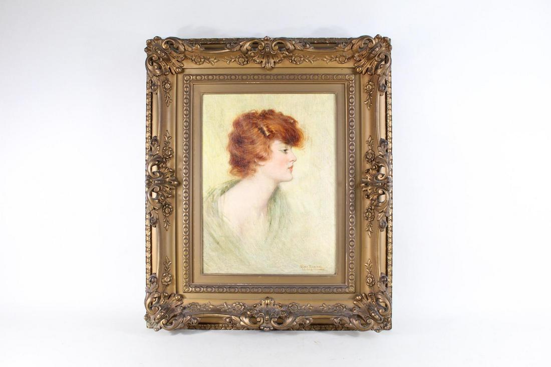 Framed Antique Oil Painting of Woman, Harry Roseland (1 of 12)