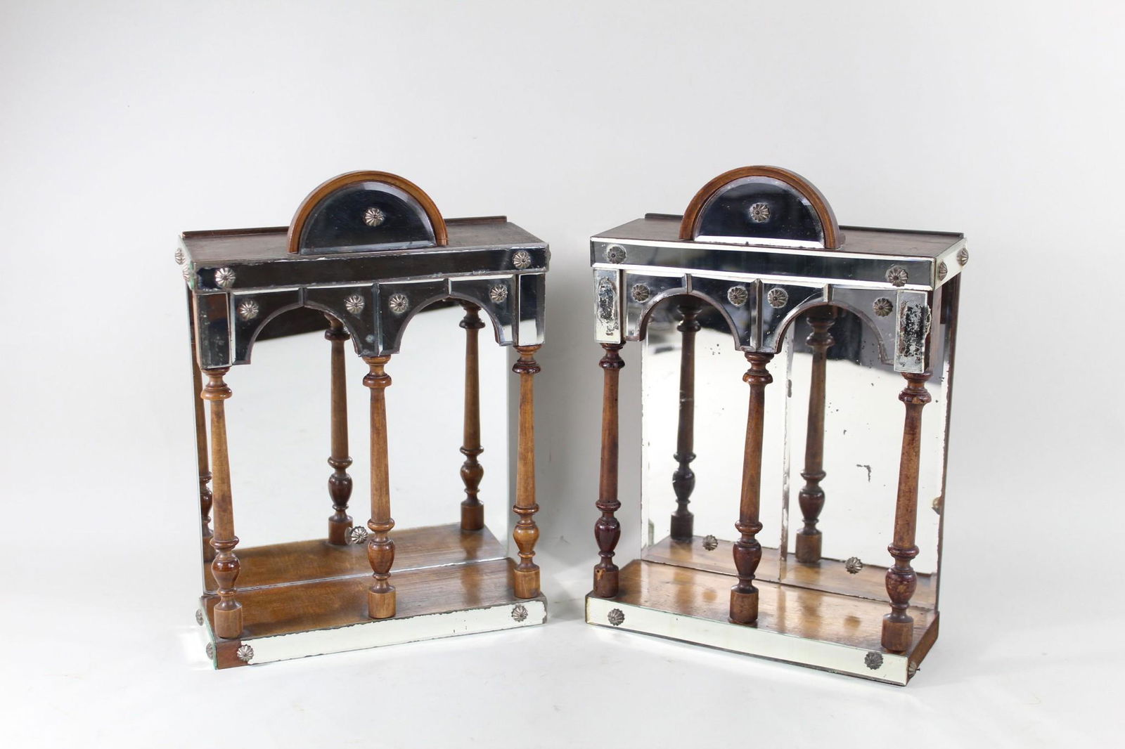 Pair of Antique Dimensional Mirrored Tabernacle Shelves (1 of 17)