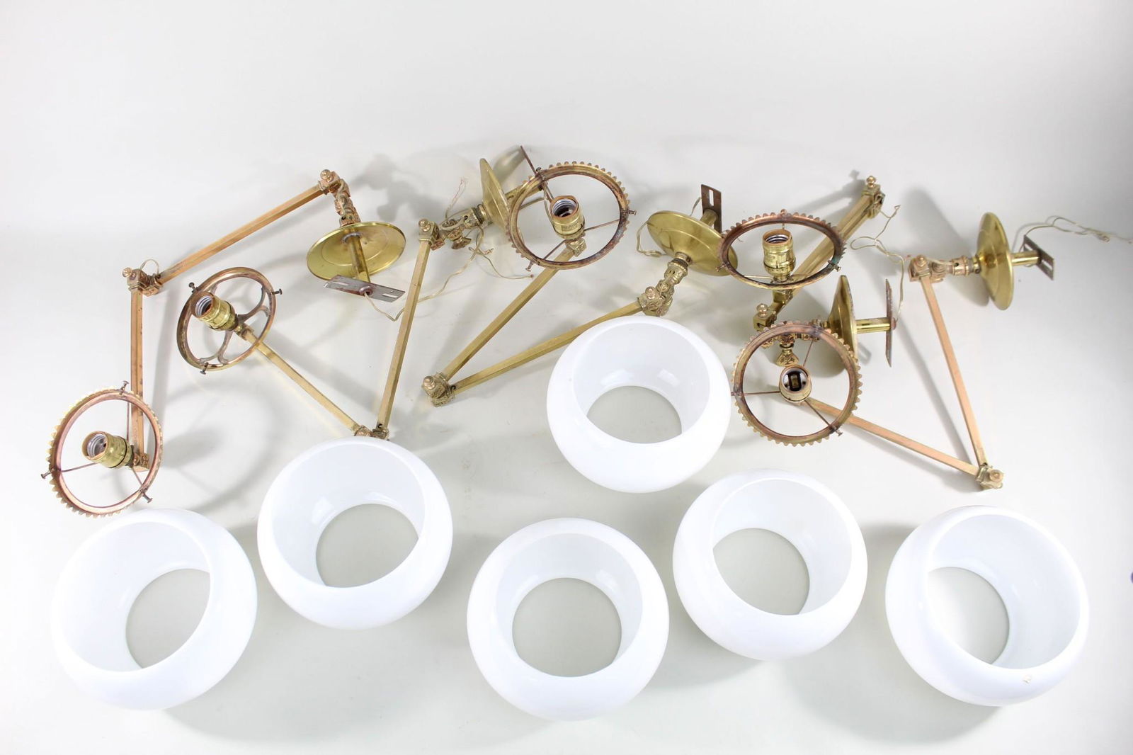 5 Brass Swing Arm Electric Gas Wall Light Sconces,1875 (1 of 17)