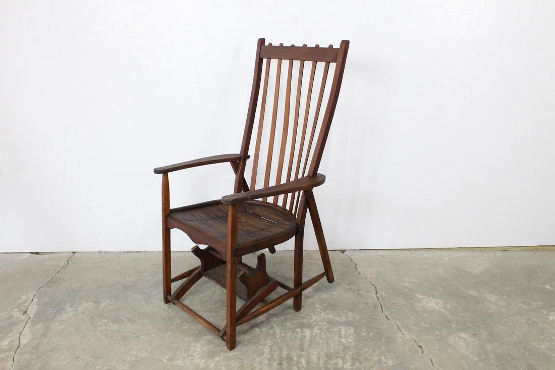 Antique Primitive Slat Back Chair w/Unusual Foot Rest (1 of 14)