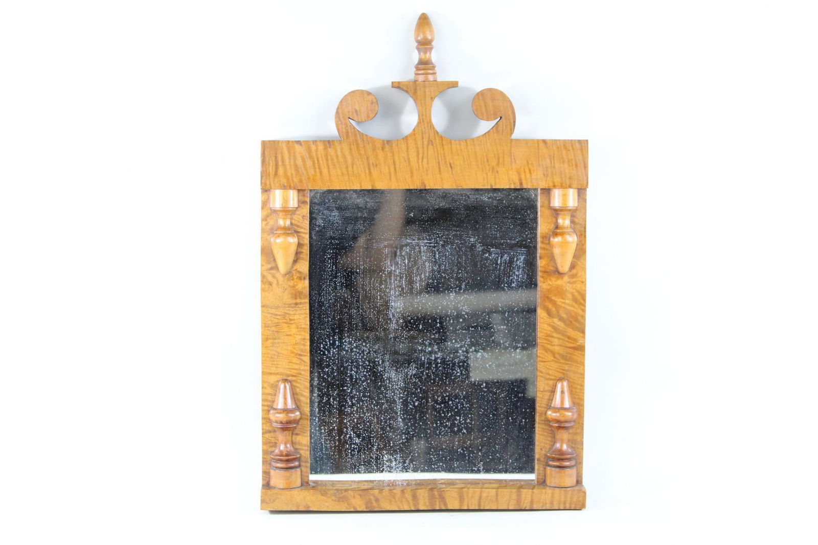 Antique Flame Maple Mirror w/Turned Finial,Biedermeier (1 of 11)