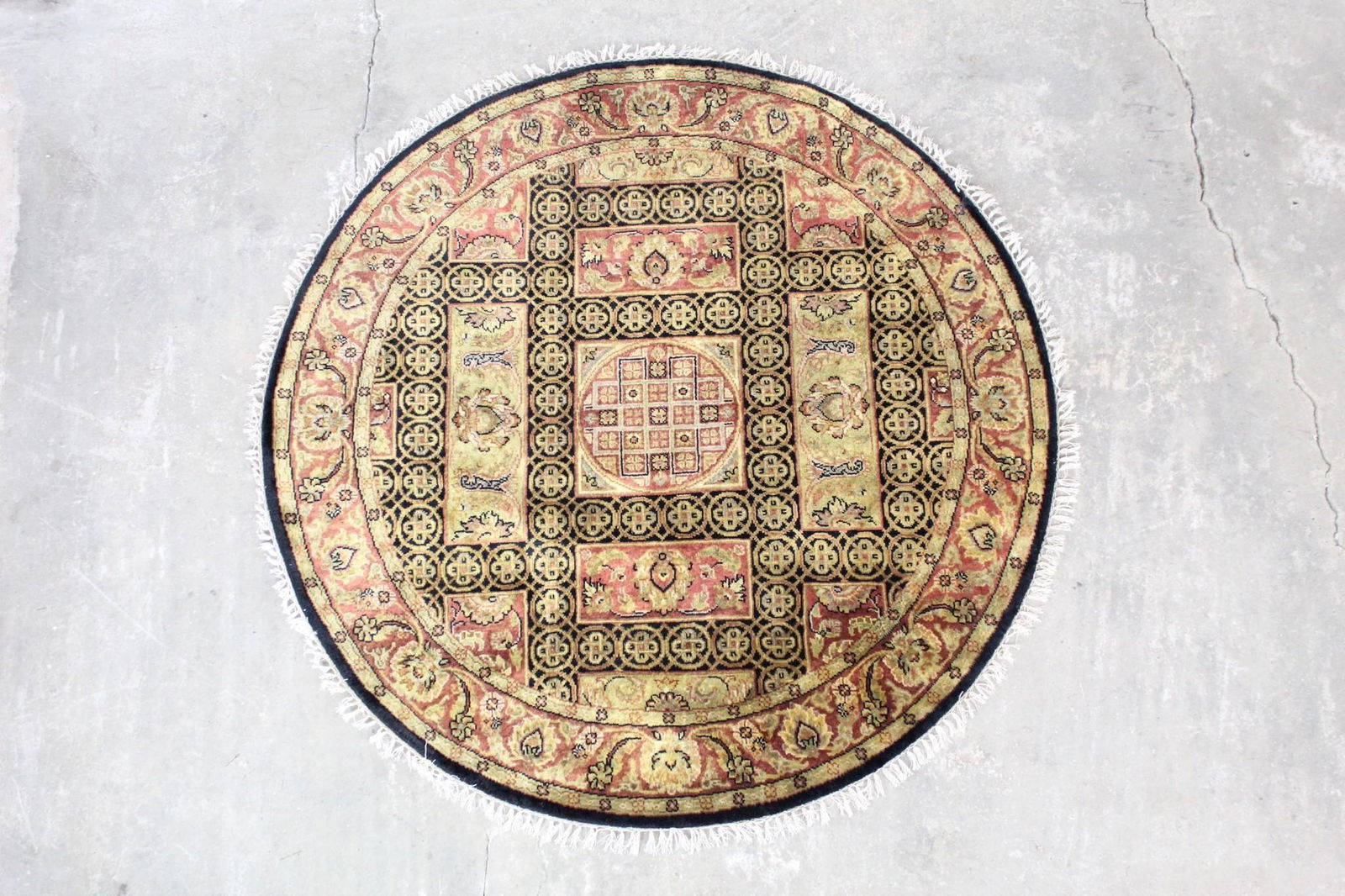 Ornate Red Black Gold Circular Oriental Floral Rug (1 of 7)