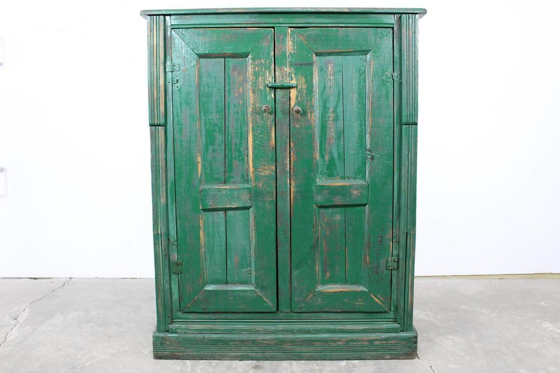 Antique Green Painted 3 Shelf Cabinet w/Paneled Doors (1 of 8)