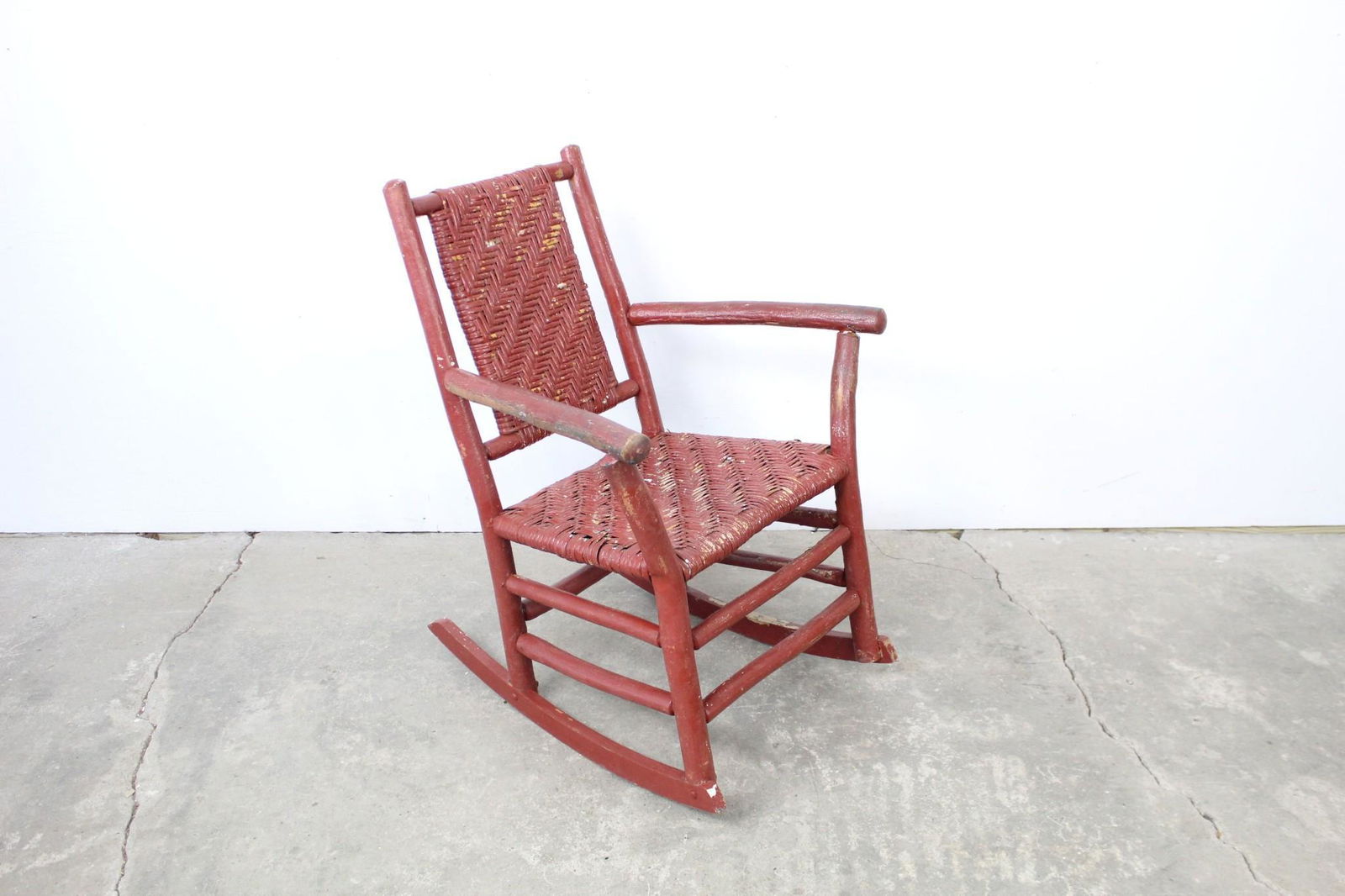 Vintage American Red Painted Hickory Rocking Armchair (1 of 13)