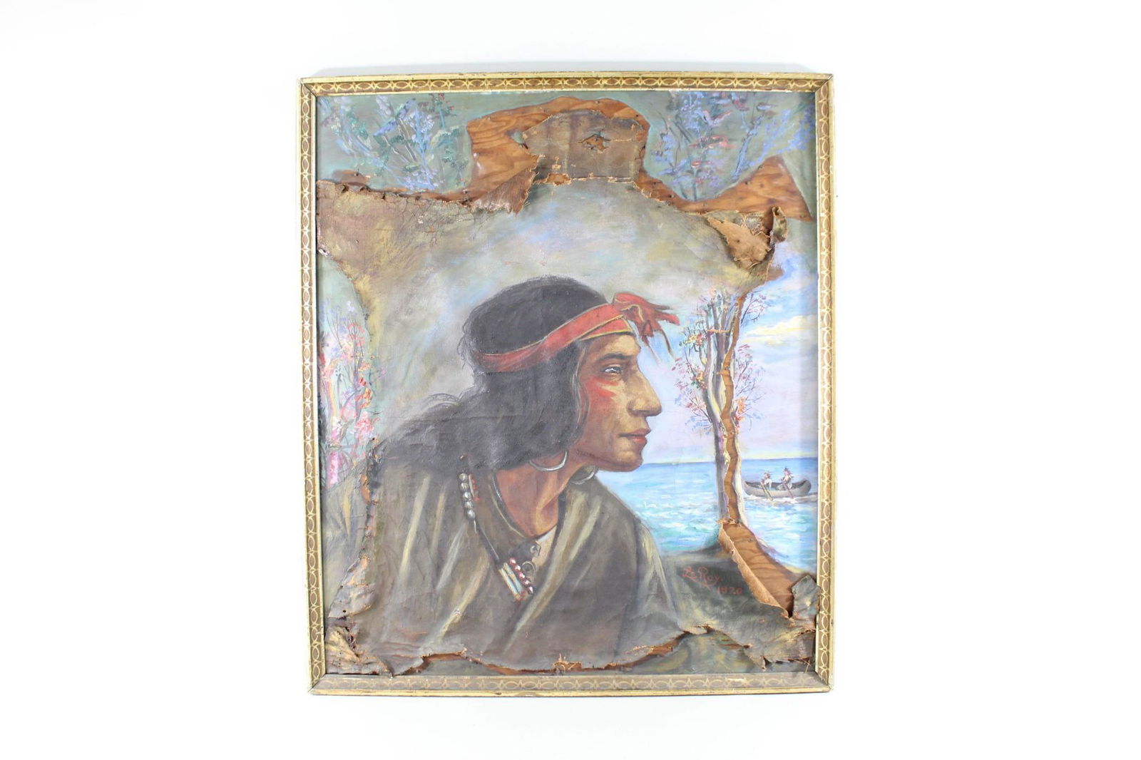 Oil Painting Native American Indian Signed Le Roy 1920 (1 of 11)