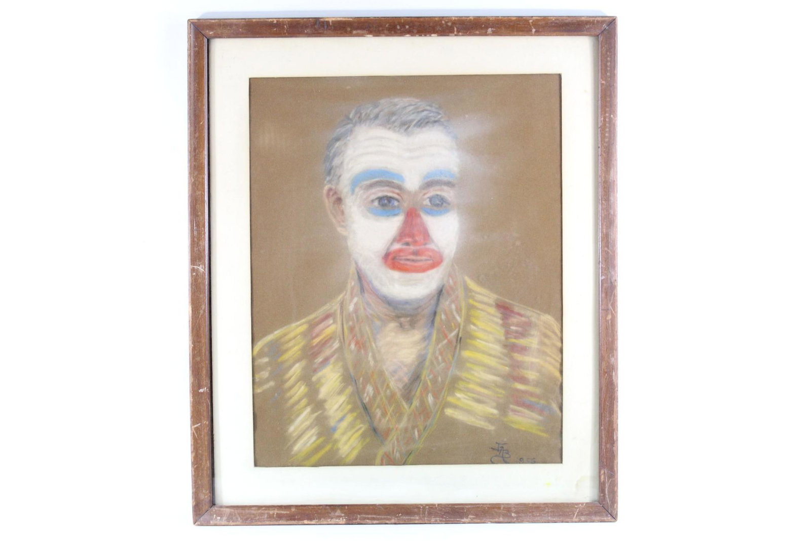Framed Naive Pastel Clown Art, Ethel Brindle 1956: Framed Naive Pastel Clown Art, Ethel Brindle 1956. Label on back indicates reads "Annual Exhibition of Cumberland Valley Artists, April 1957" and "Washintgon County Museum of Fine Arts, Hagerstown, Ma