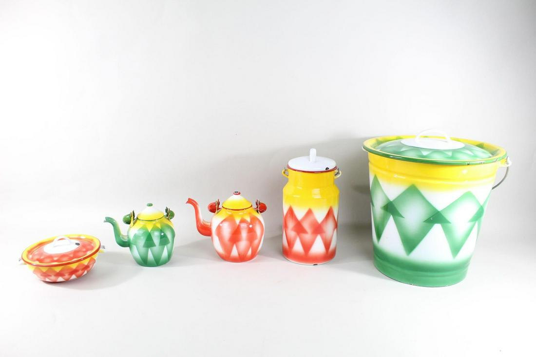 Lot of 5 Vintage Bright Geometric Slovenia Enamelware (1 of 20)