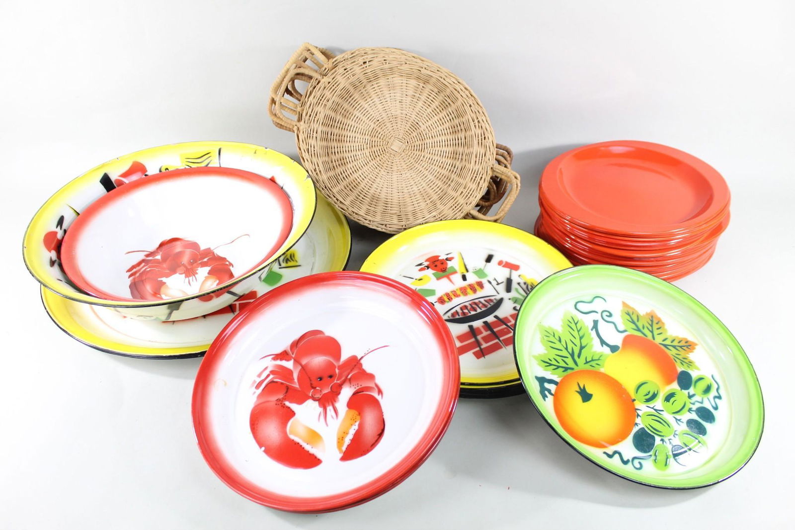 Lot of 50 Plates, Bowls, Baskets, Enamel Tin Serveware (1 of 20)