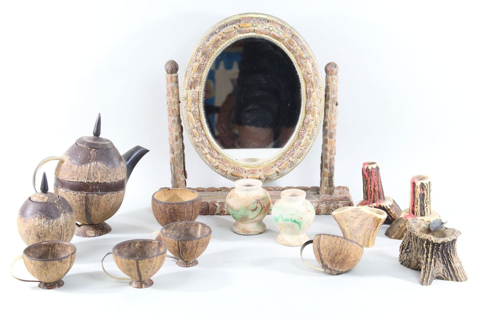 Folk Art Candle Holders, Vases, Tea Set, Vanity Mirror (1 of 20)