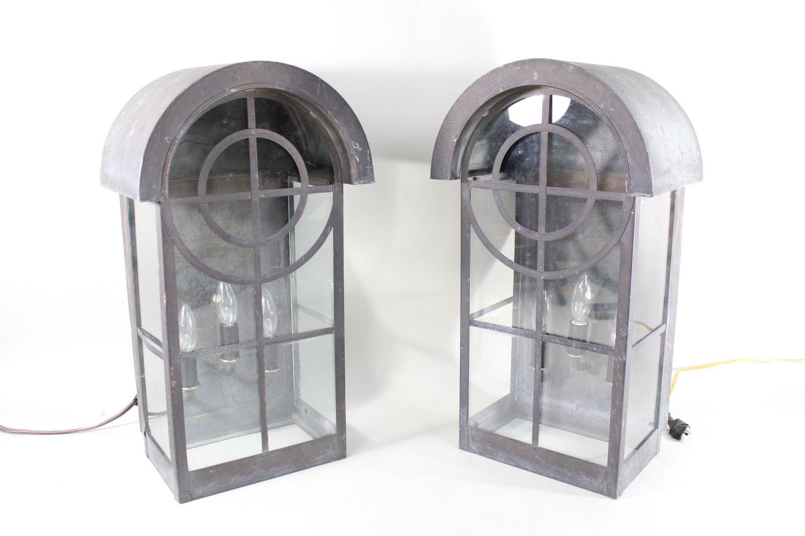 Pair Glass & Metal Outdoor Farmhouse Lantern Sconces (1 of 11)