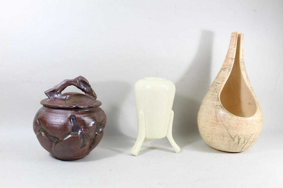 2 Mid-Century Modern Studio Pottery Vases & Covered Jar (1 of 20)