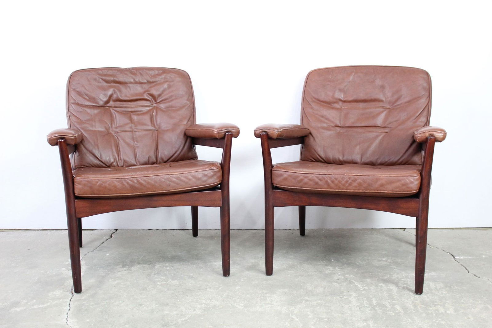 Pair Mid-Century Modern G-Mobel Tufted Leather Chairs (1 of 10)