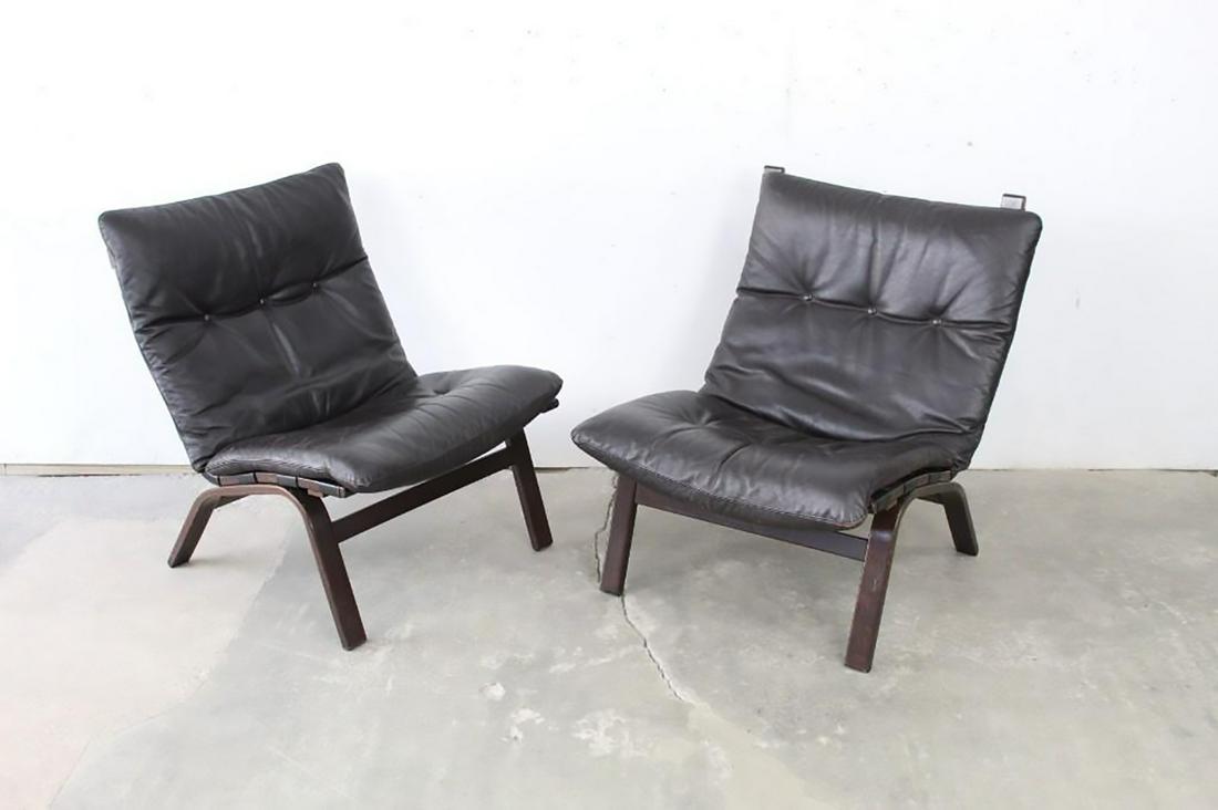 Pair Mid-Century Modern Black Leather Westnofa Chairs (1 of 7)