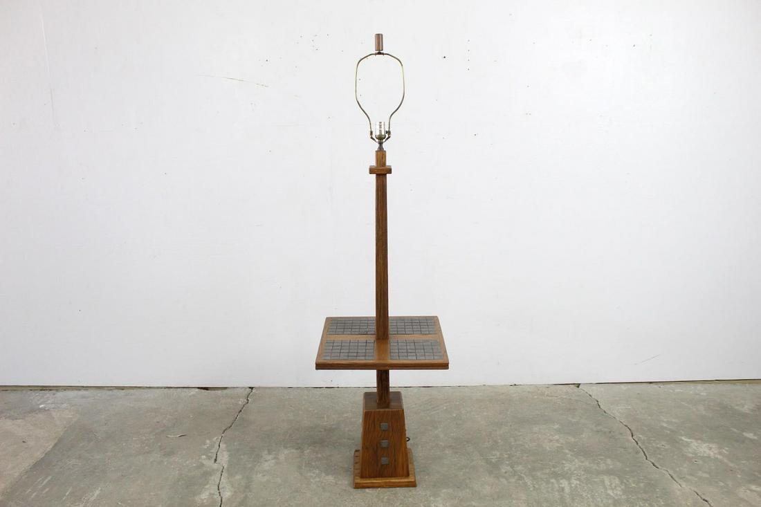 Danish Modern Gray Tile Top Table/Floor Lamp Oak Wood (1 of 9)