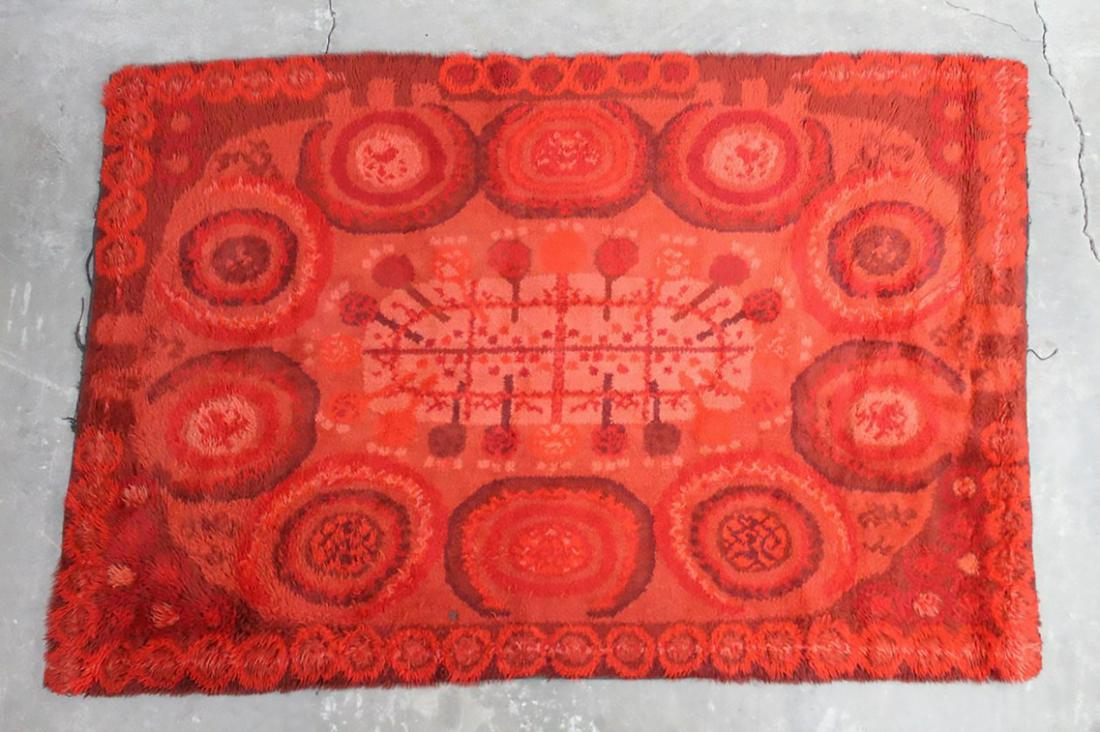 Scandinavian Mid-Century Modern Bright Red Rya Shag Rug (1 of 12)