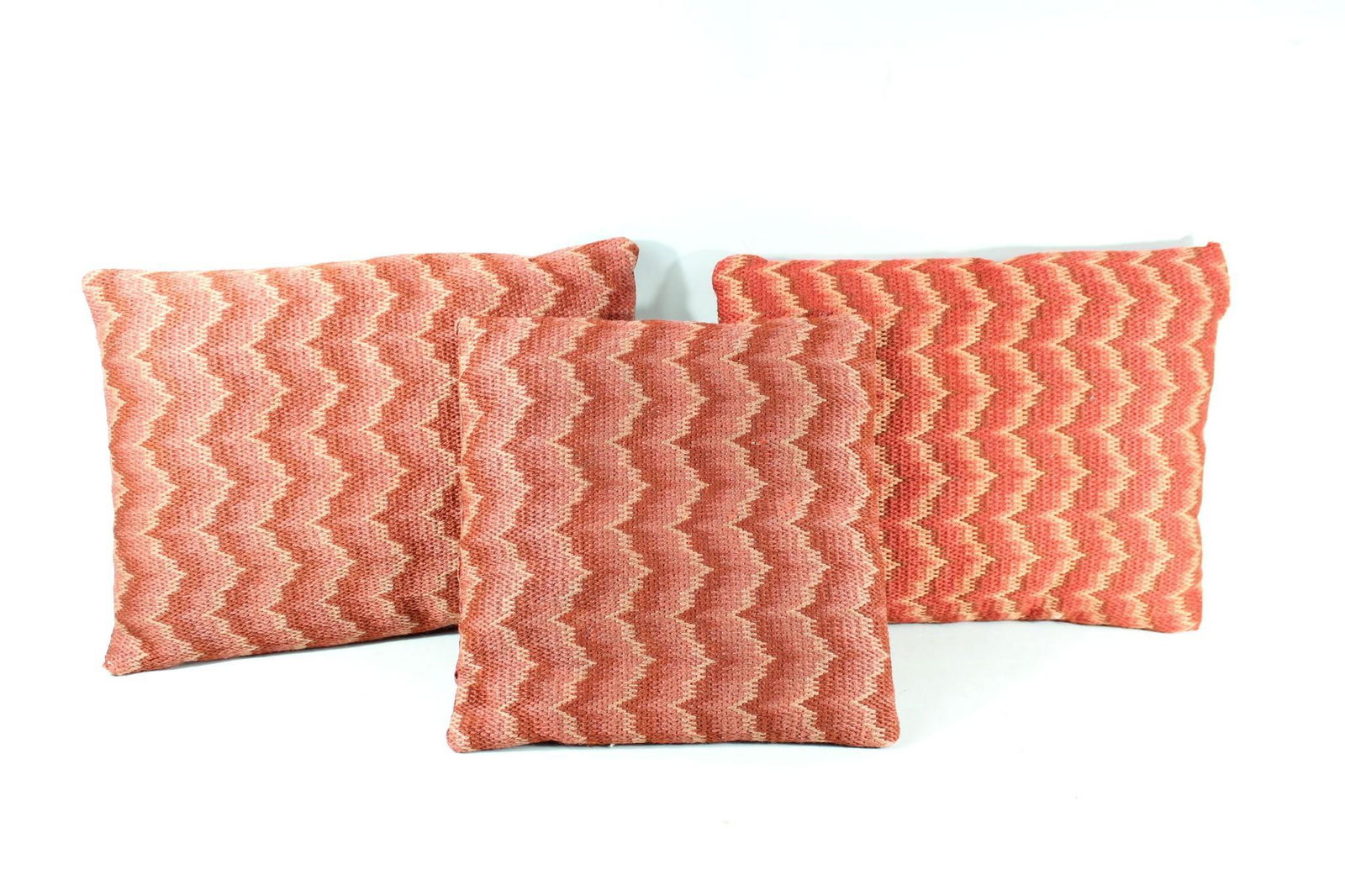 3 Red Modern Sofa Throw Embroidered Zig-Zag Pillows (1 of 11)
