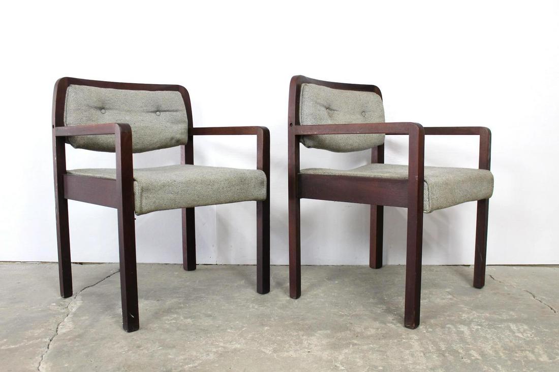 2 Mid-Century Modern Wood & Tweed Upholstered Armchairs (1 of 8)