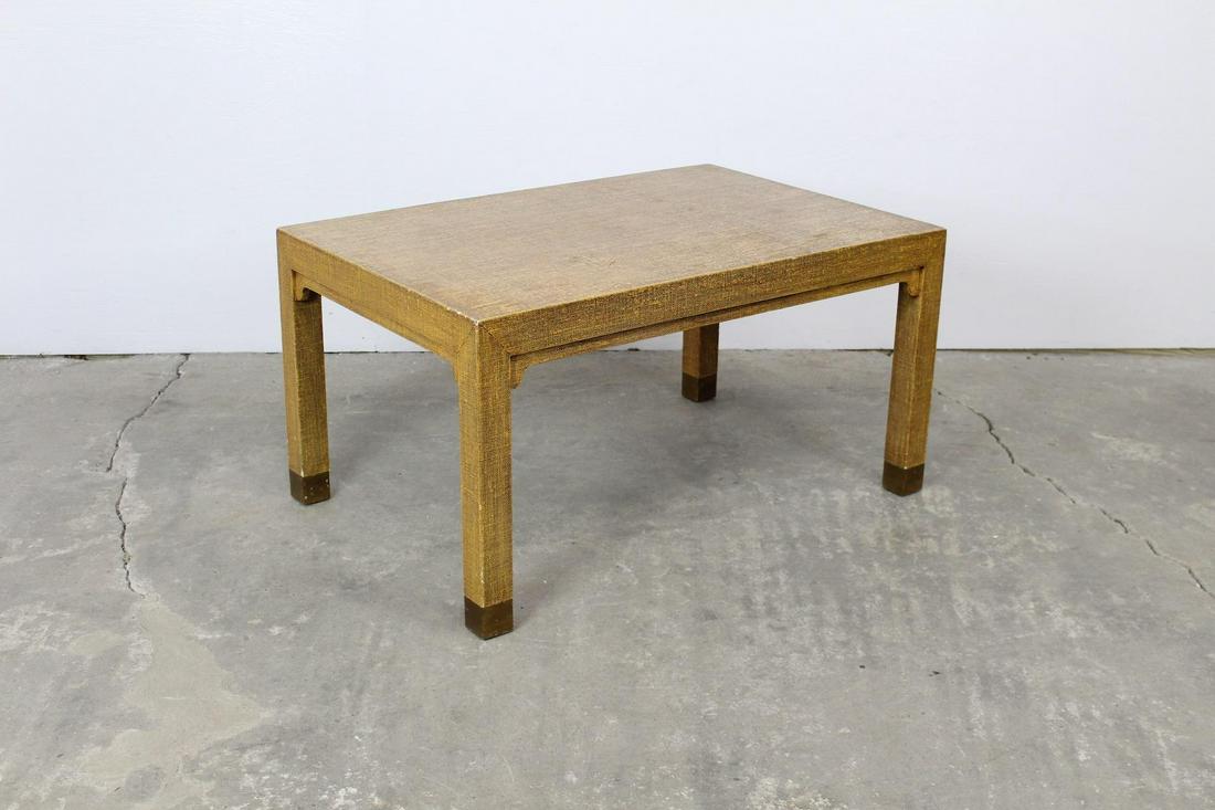 Modern Golden Brown Wood & Canvas Coffee Table 1970s (1 of 7)