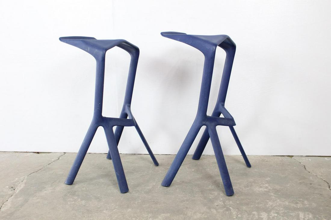 Pair Postmodern Blue Miura Plank Bernhardt Barstools (1 of 7)