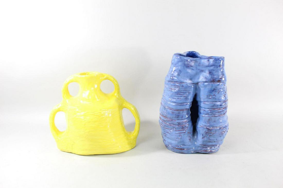 Pair of Bright Abstract Handmade Studio Pottery Vases (1 of 16)