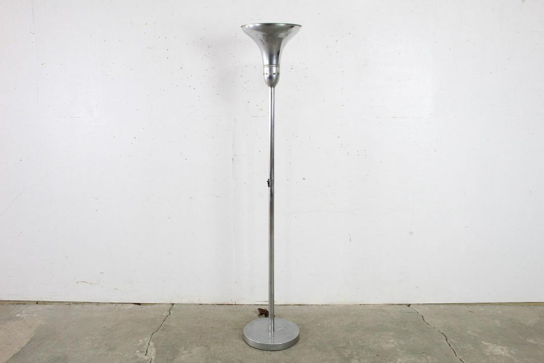 Large Art Deco Industrial Metal Torchiere Floor Lamp (1 of 8)