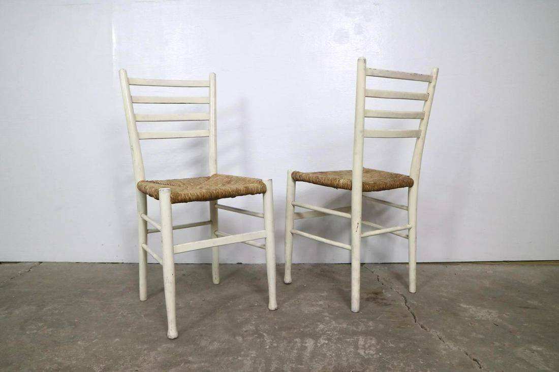2 White Painted Rattan Wicker Farmhouse Chair,Gio Ponti (1 of 7)