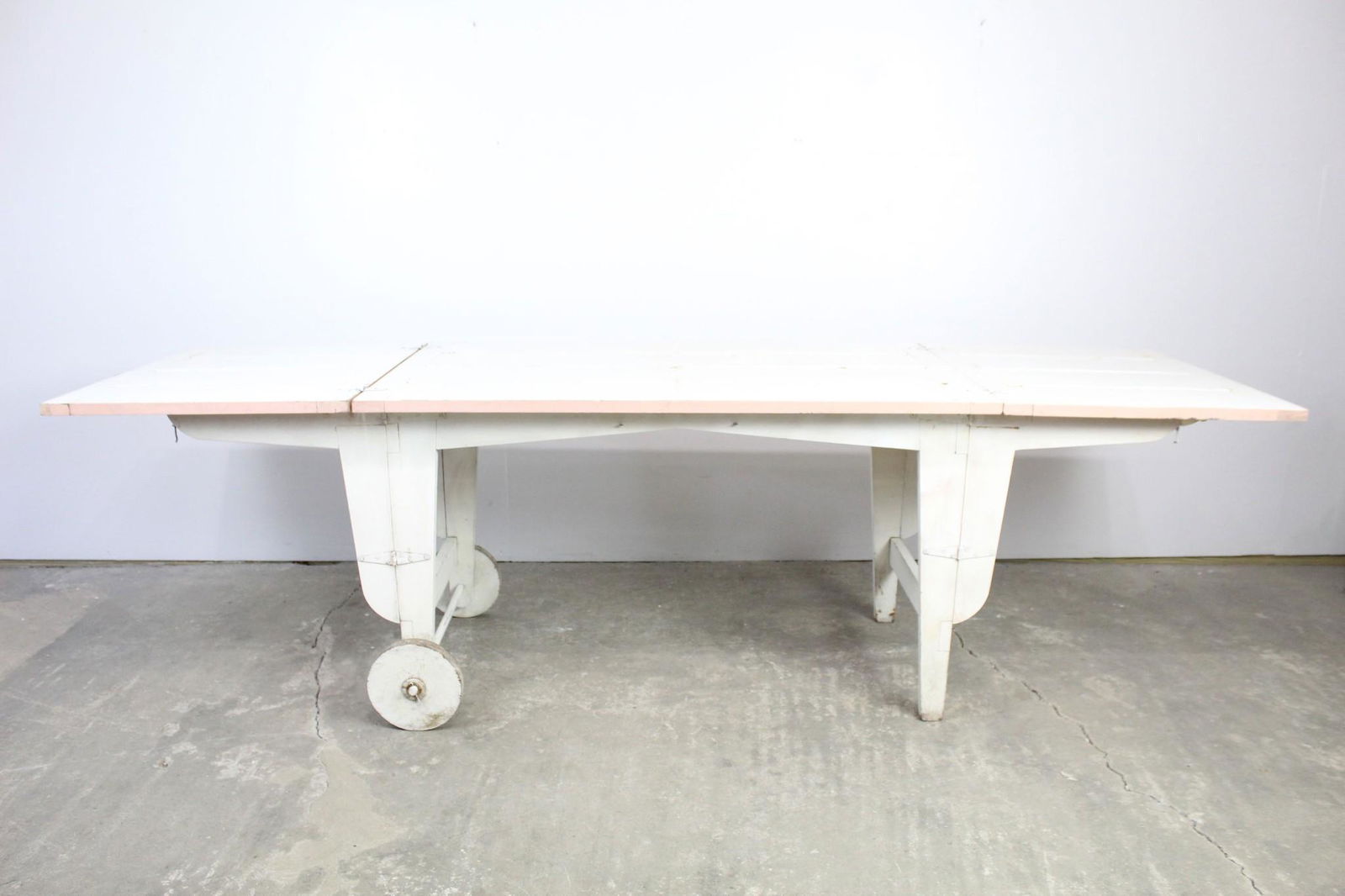Unusual Drop-Leaf Bauhaus Table on Wheels,Pink/White (1 of 13)