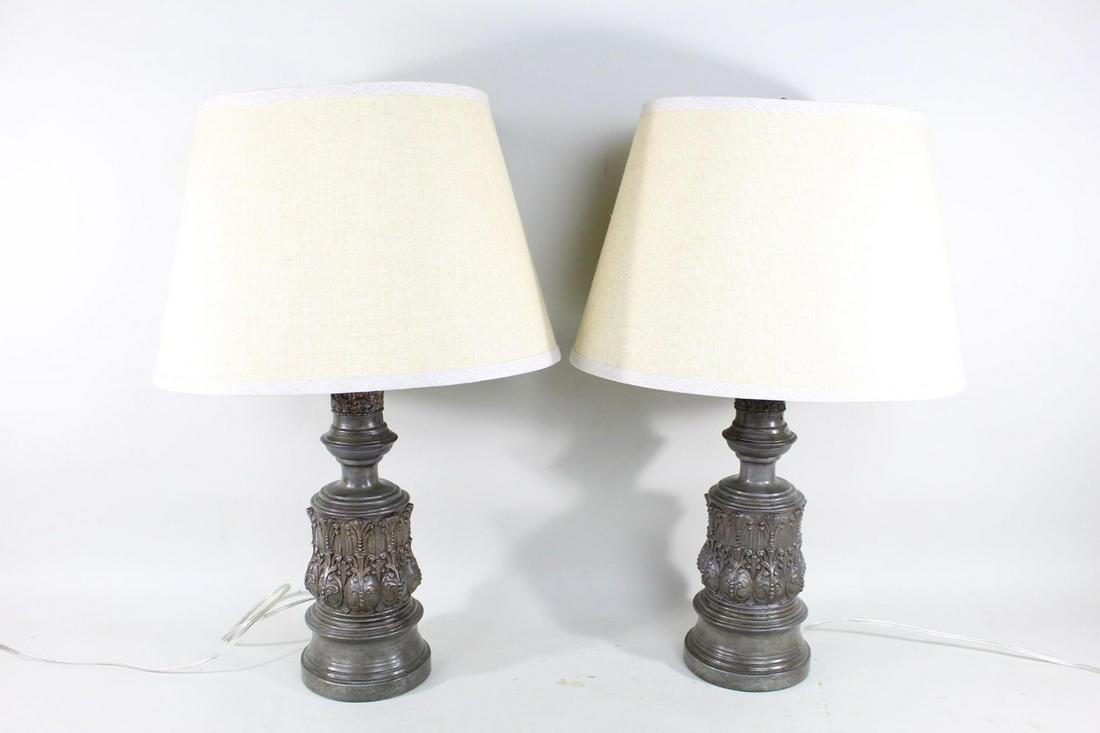 Pair of Vintage Baroque Ornate Metal Table Lamps,Gray (1 of 9)