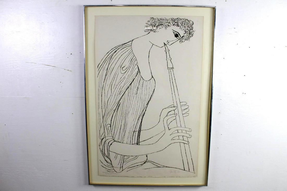 Framed Ben Shahn Lithograph Boy Playing Oboe Hallelujah (1 of 10)