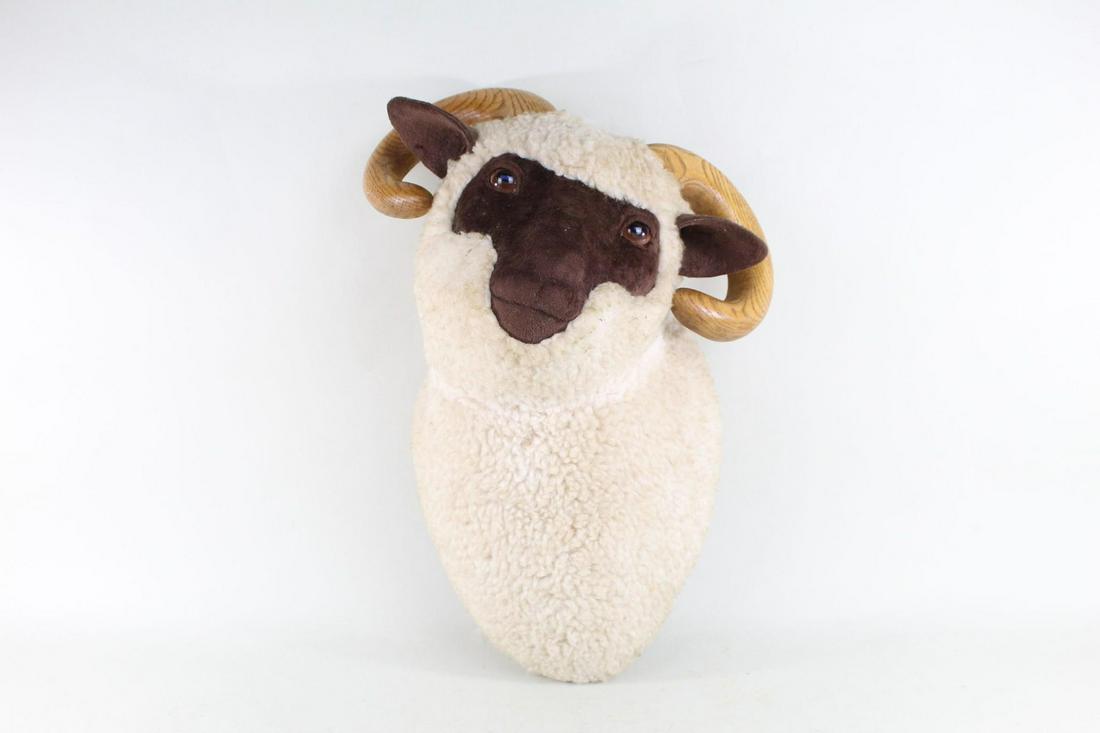 Mid-century Modern Wool Sheep Ram Head,Faux Taxidermy (1 of 10)