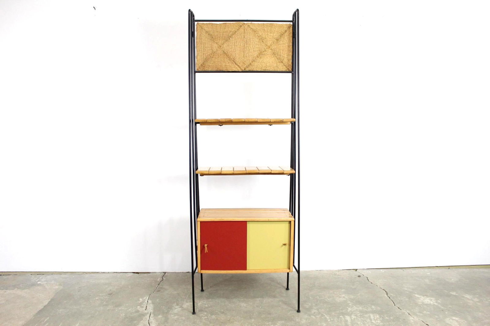 Mid-Century Modern Iron Rattan Shelf Bookcase (1 of 10)