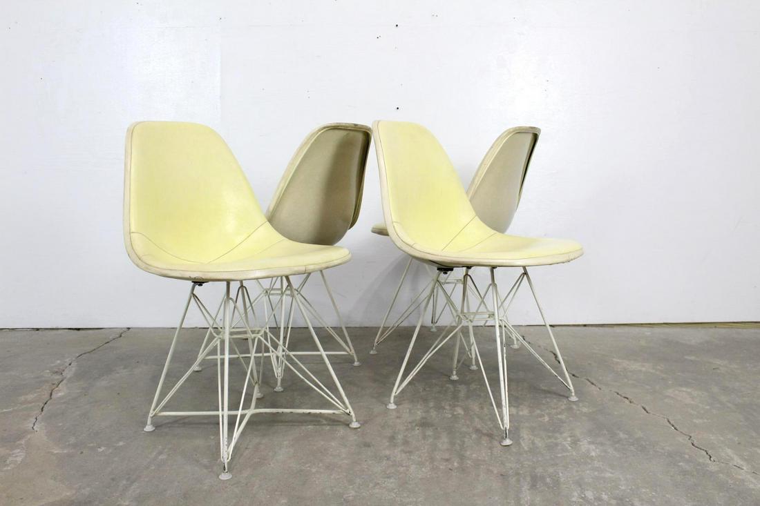 Set of 4 Modern Yellow Eames Chairs Eiffel Tower Base (1 of 11)