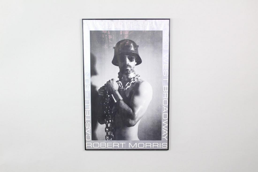 Framed NYC Gallery Exhibition Poster 1974 Robert Morris: Framed Advertisement Poster for 1974 Robert Morris Show. This is a framed advertisement for the Robert Morris exhibition "Labryinthsâ€“Voicesâ€“Blind Time," which ran from April 6th through