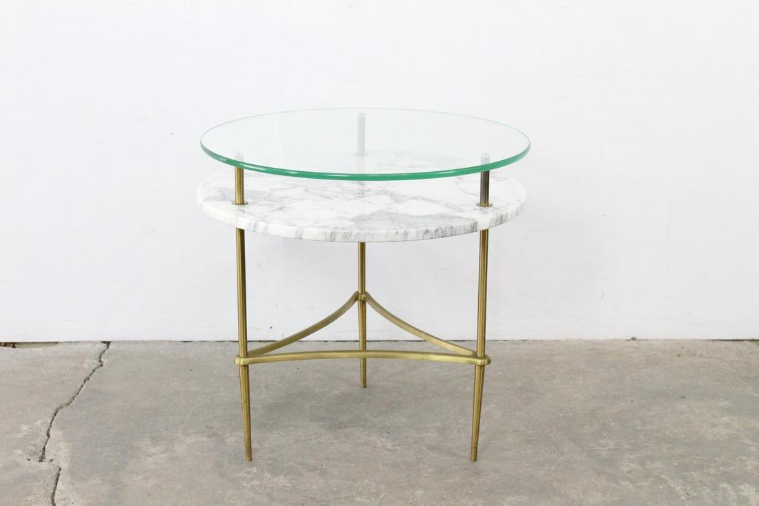 Mid-Century Modern Round Marble Side Table w/Glass Top (1 of 6)