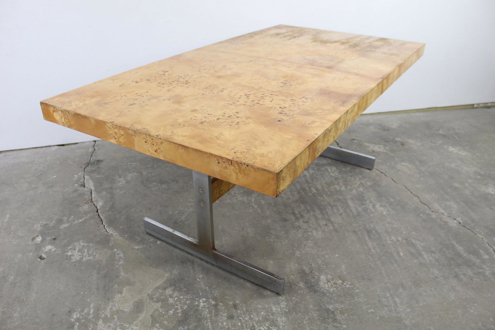 Long Mid-Century Modern Burl Chrome Dining Table Leaves (1 of 11)