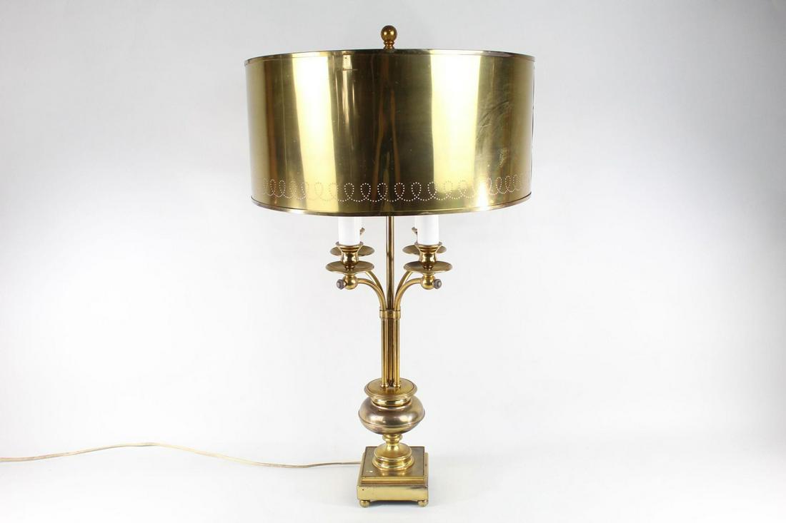 Hollywood Regency Brass Candelabra Table Lamp & Shade (1 of 9)