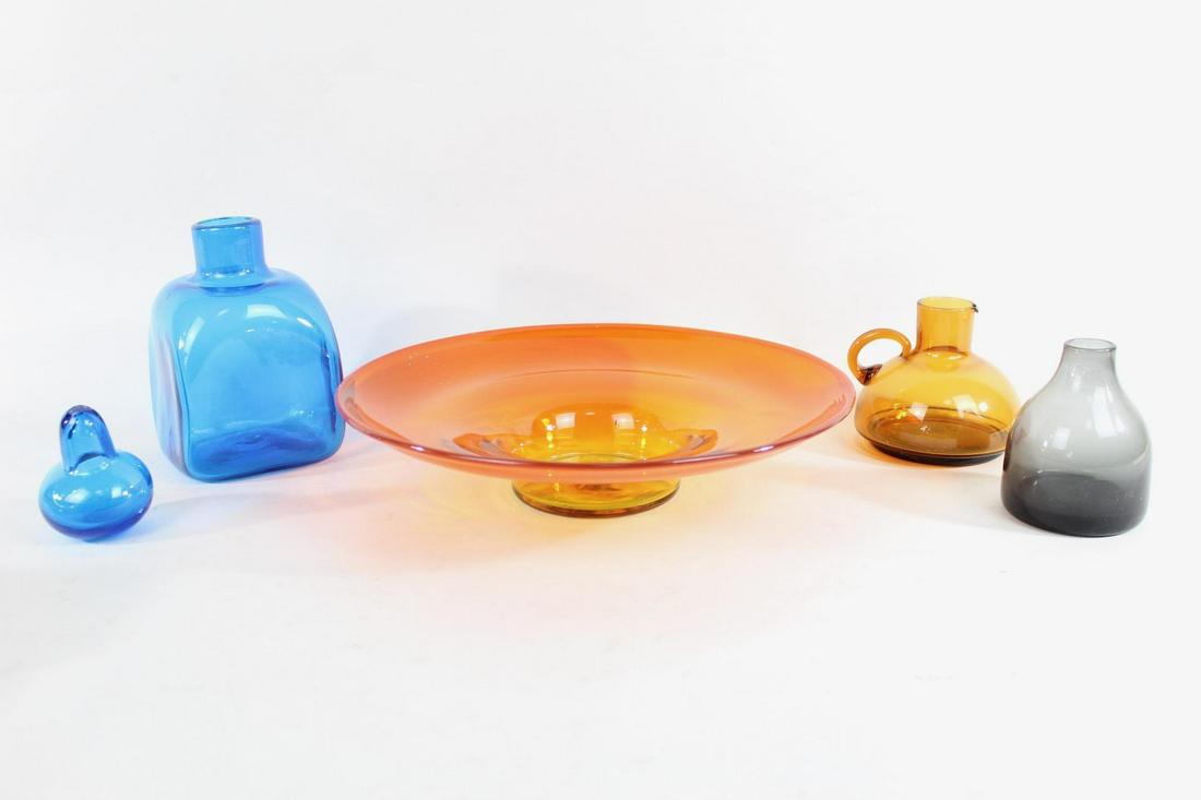 5 Mid Century Modern Orange & Blue Studio Glass, Blenko (1 of 9)