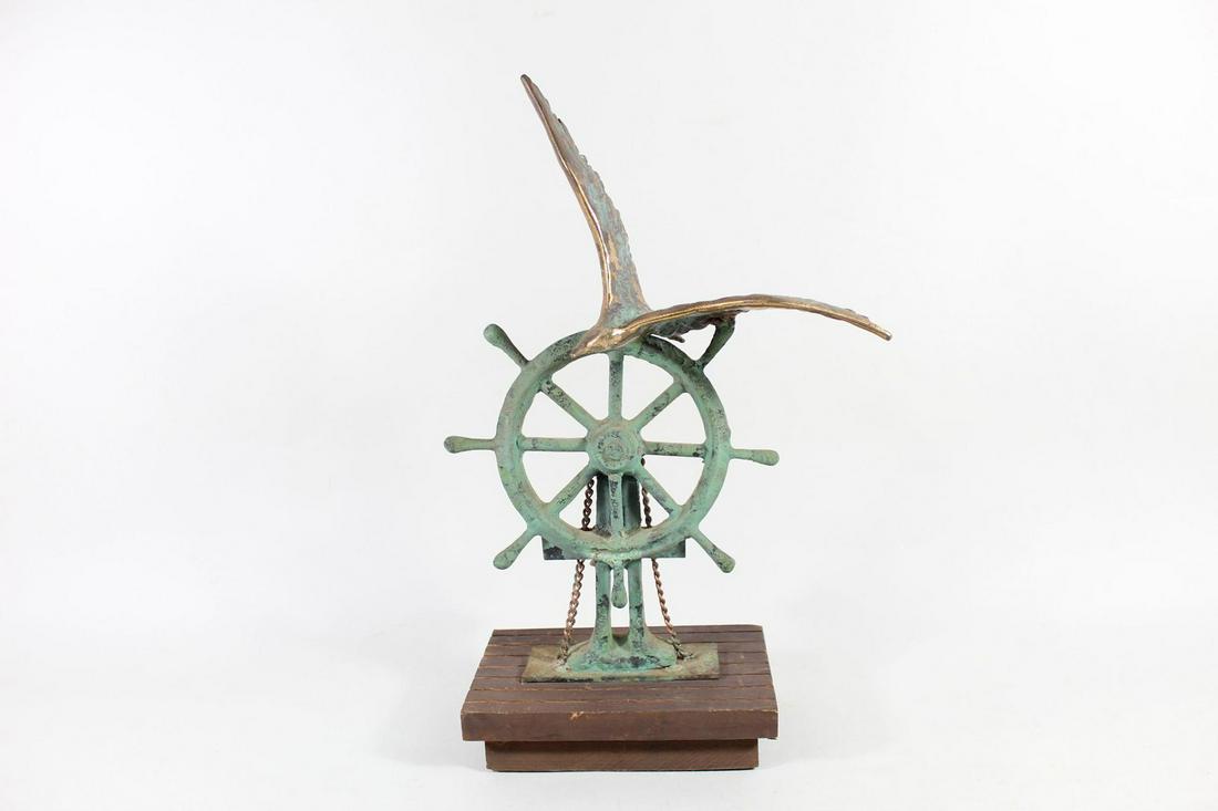 Curtis Jere Sculpture Copper Ship Wheel w/Seagull,1972 (1 of 9)