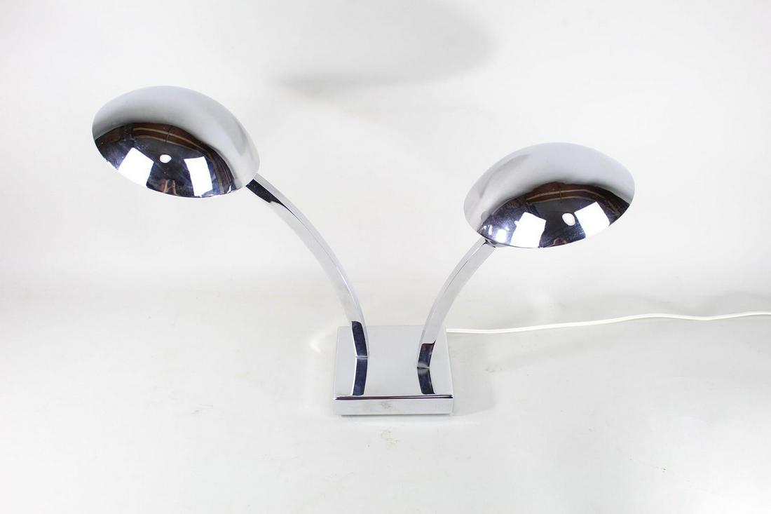 Modernist Chrome Double Round Light Signed Table Lamp (1 of 10)