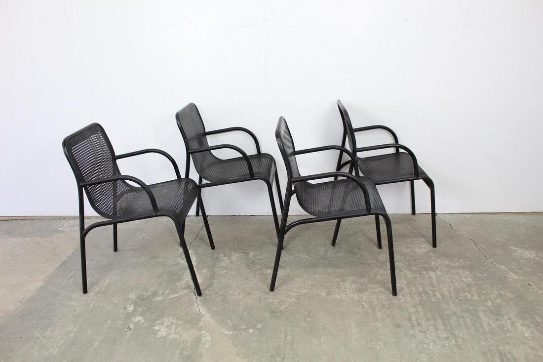 Set 4 Modern Black Metal Patio Bistro Outdoor Armchairs (1 of 6)