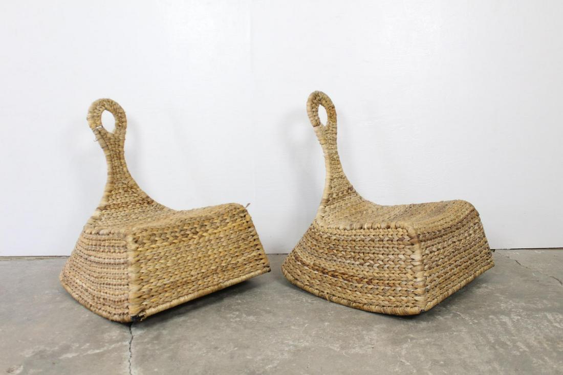 Pair Ikea PS Gullholmen Woven Basket Rocking Chairs: Pair Ikea PS Gullholmen Woven Basket Rocking Chairs. Made of banana fiber and designed by Maria Vinka for Ikea, these natural and contemporary chairs have a metal interior frame, are low to the ground